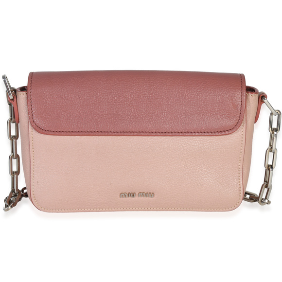 Miu Miu Pink Bicolore Goatskin Madras Chain Shoulder Bag - Picture 2 of 8